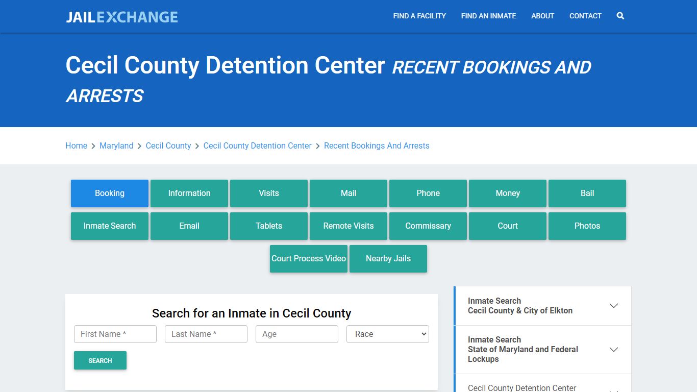 Cecil County Detention Center Recent Bookings And Arrests - Jail Exchange