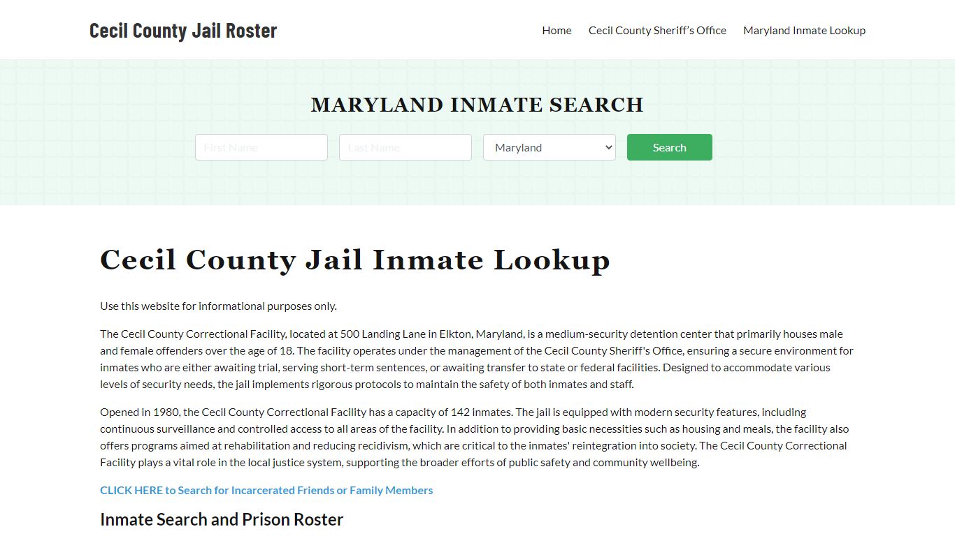 Cecil County Jail Roster Lookup, MD, Inmate Search